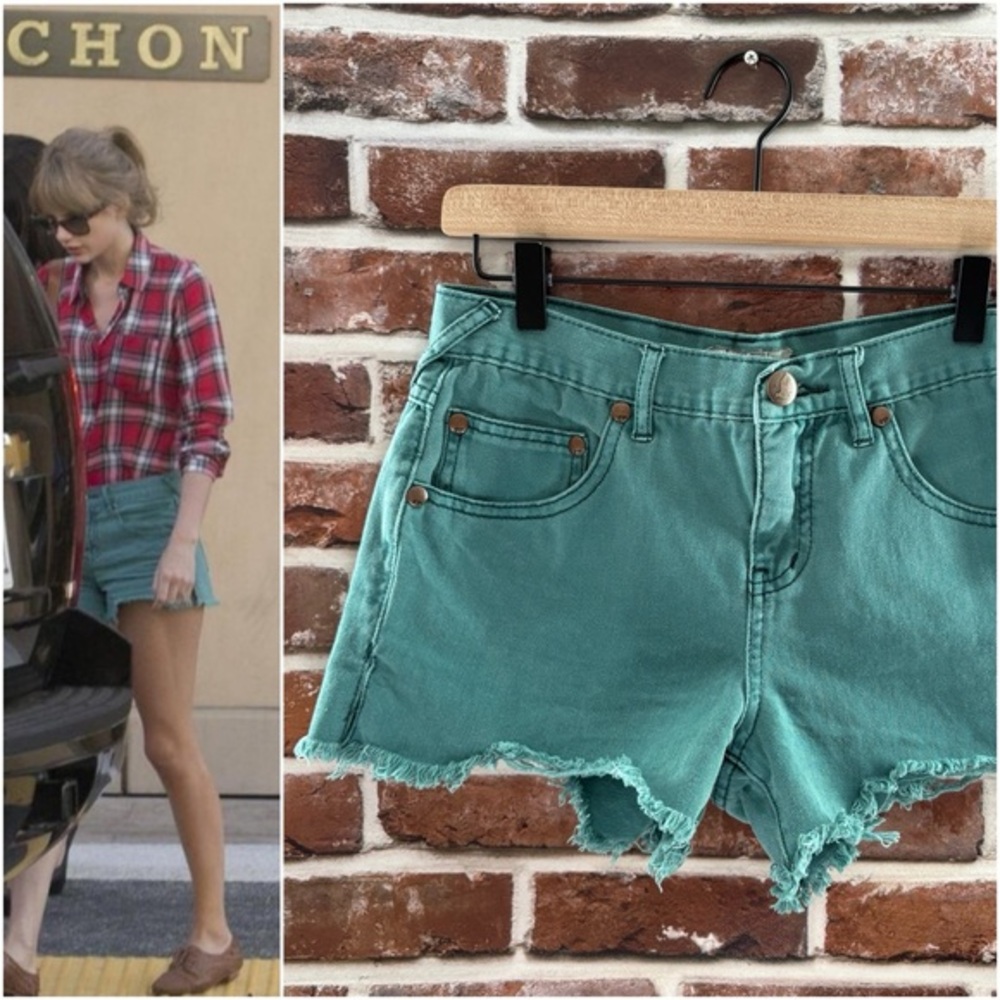 Free People Denim Cutoff Shorts in Teal ✨As Seen on Taylor Swift✨ Size 26